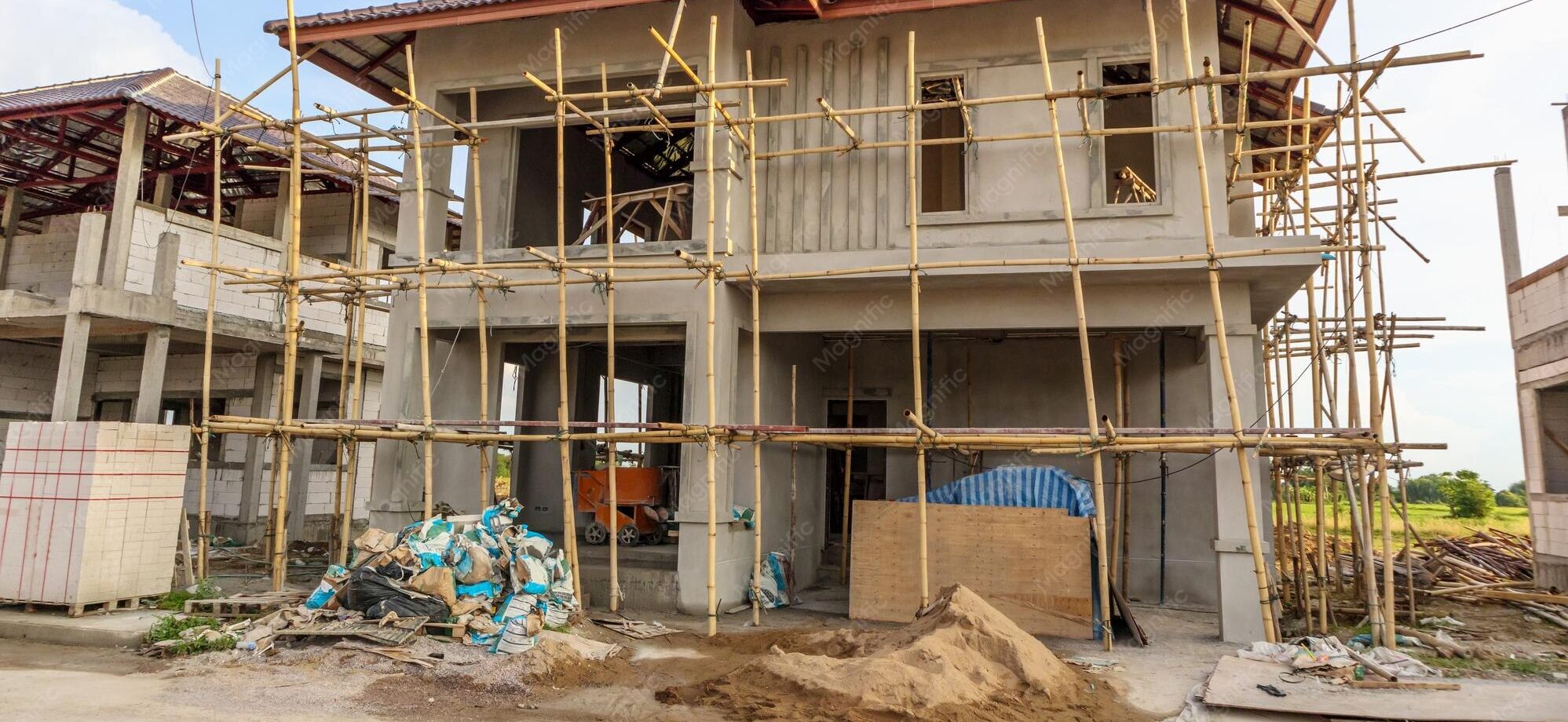 construction residential new house progress building site with clouds blue sky 293060 13849